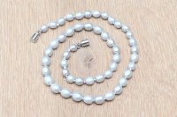Perlenkette oval klein 5-7mm, silbrig mit Magnetverschluss, Länge ca. 44 cm