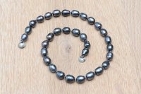 Perlenkette oval 10-12mm, schwarzblau Magnetverschluss, Länge ca. 45 cm