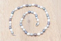 Perlenkette oval 8-10mm, silbrig Steckverschluss 925, Länge ca. 51 cm