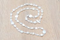 Perlenkette Perlen-Mix 5-15mm, Endlosgeknüpft ohne Verschluss, weiss Länge ca. 76 cm